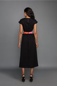 Load image into Gallery viewer, Black Midi Dress With Cut Outs At Waist And Adjustable Neon Side Straps
