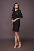 Load image into Gallery viewer, Black Shift Dress With Neon Cutwork Sleeves
