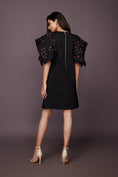 Load image into Gallery viewer, Black Shift Dress With Neon Cutwork Sleeves
