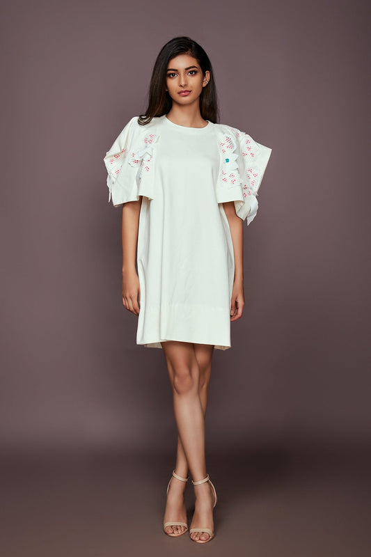 White Dress With Cutwork Sleeves