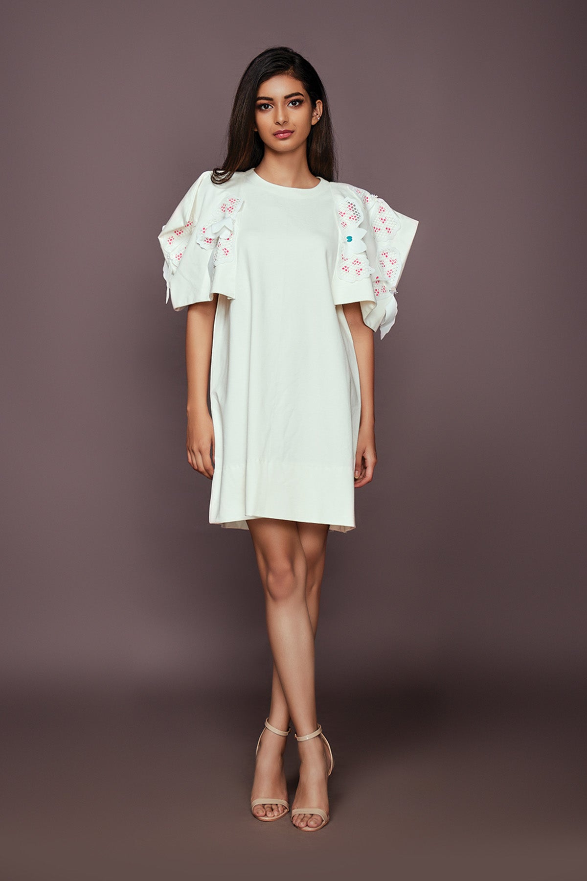 White Dress With Cutwork Sleeves