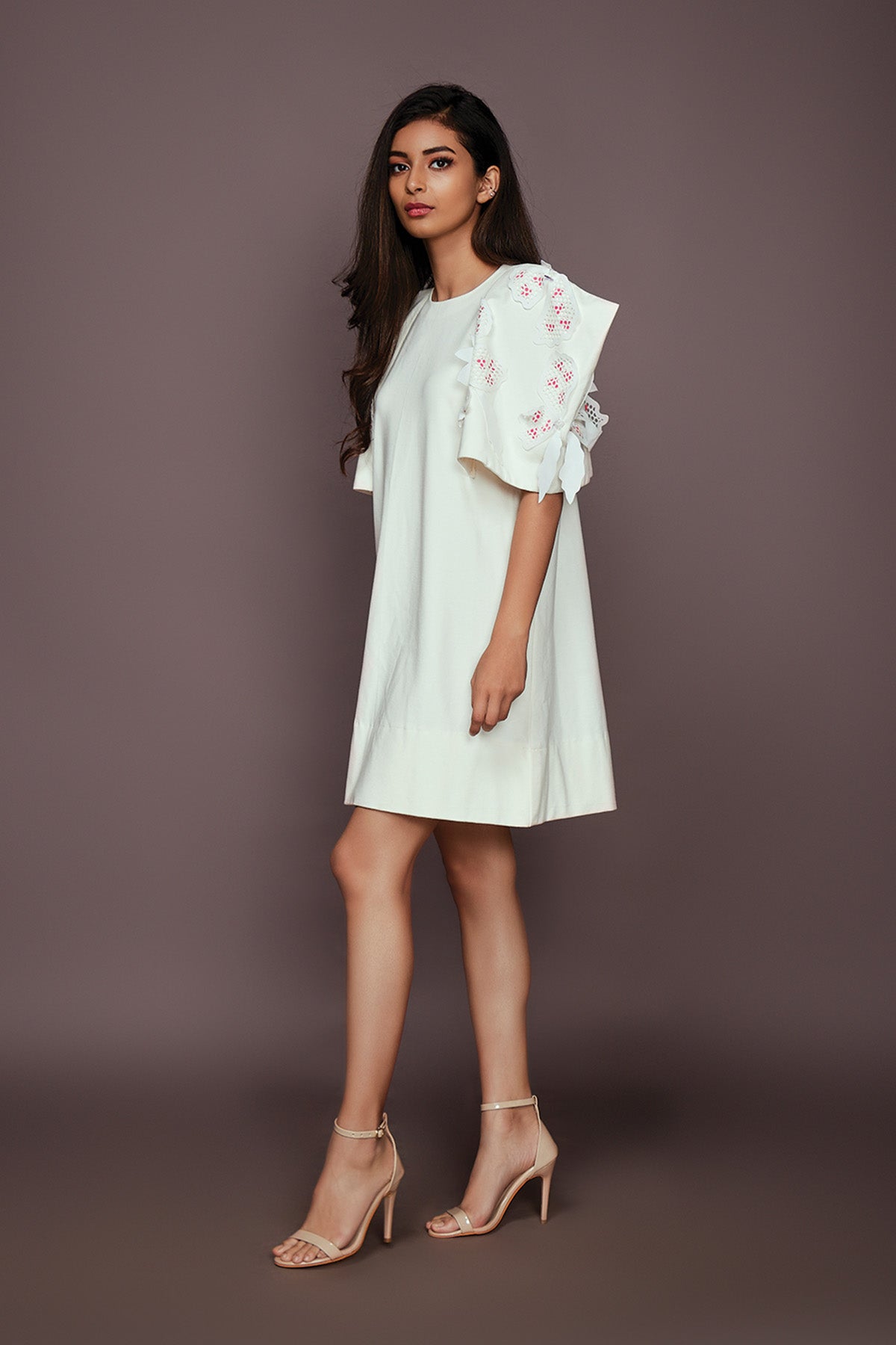 White Dress With Cutwork Sleeves