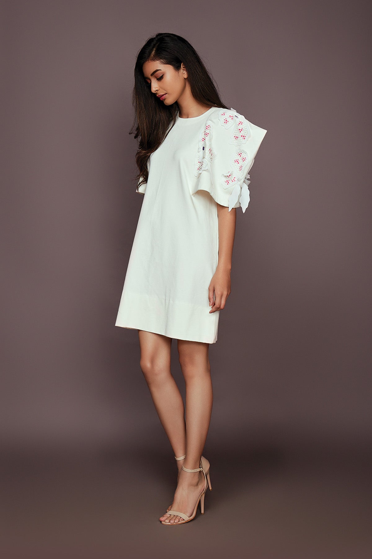 White Dress With Cutwork Sleeves