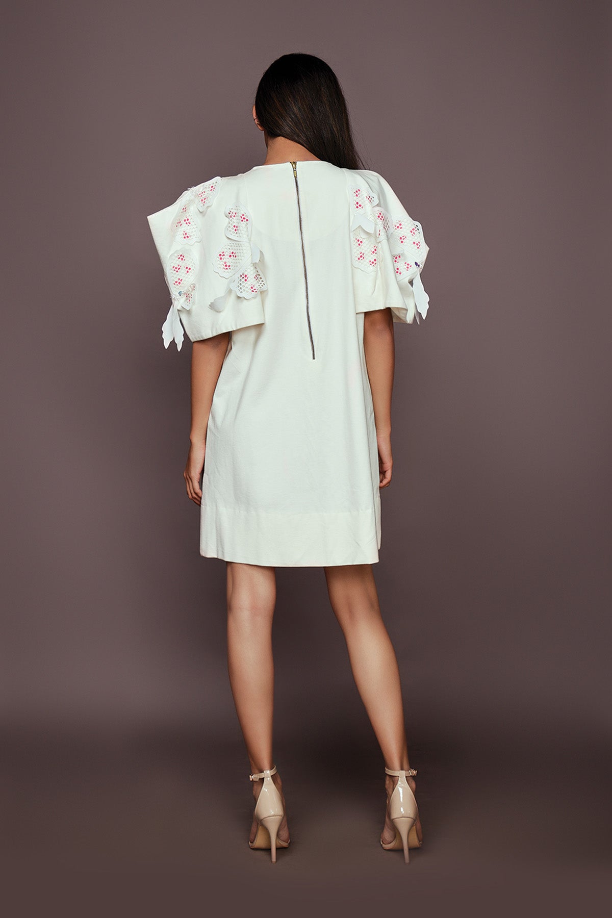 White Dress With Cutwork Sleeves