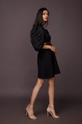 Load image into Gallery viewer, Black Dress With Embroidered Cutwork And Detachable Belt
