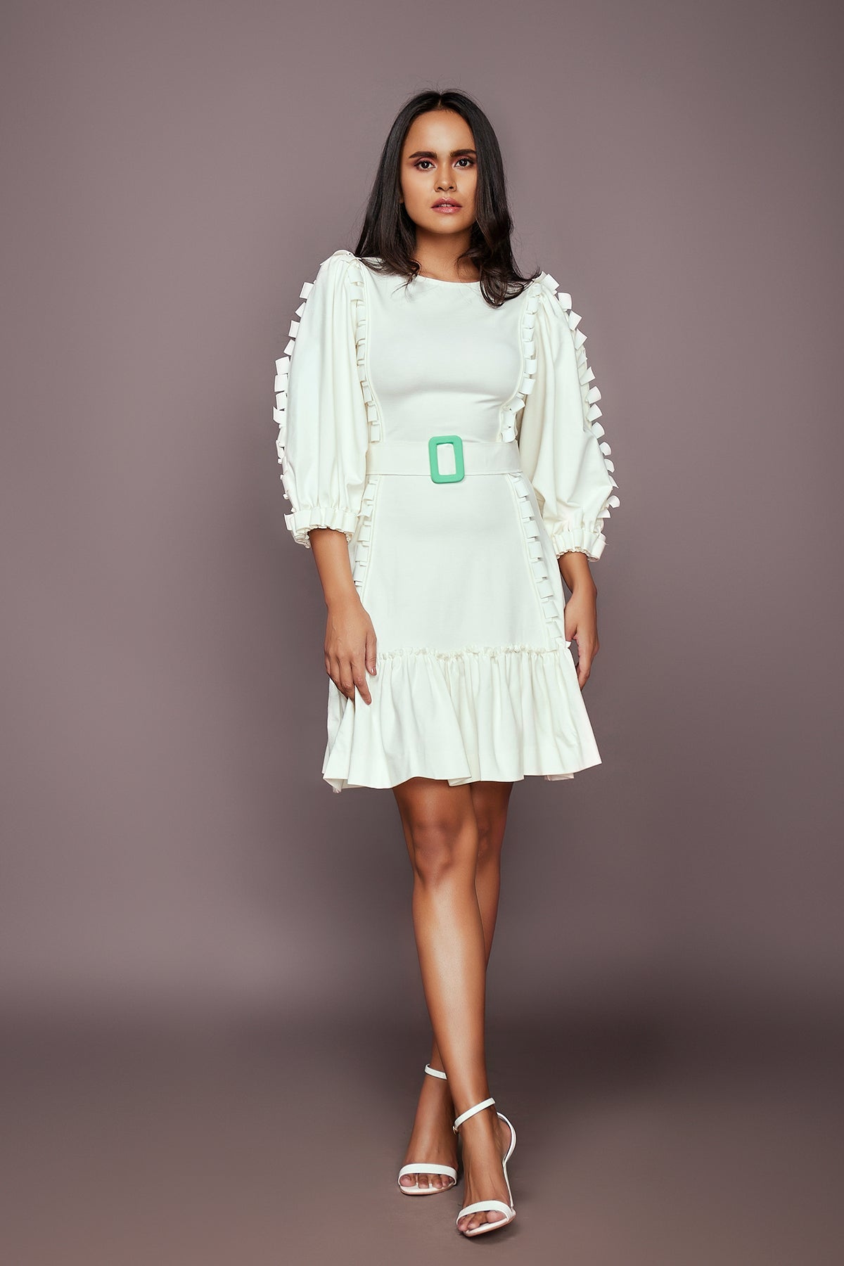 White Ruffle Backless Dress With Cutwork