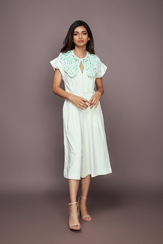 White Jumpsuit With Detachable Collar
