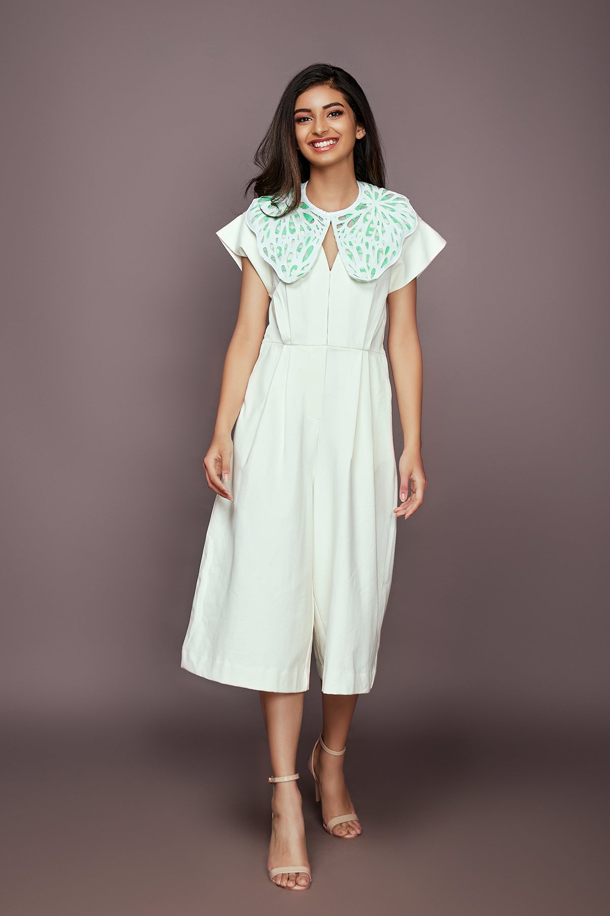 White Jumpsuit With Detachable Collar