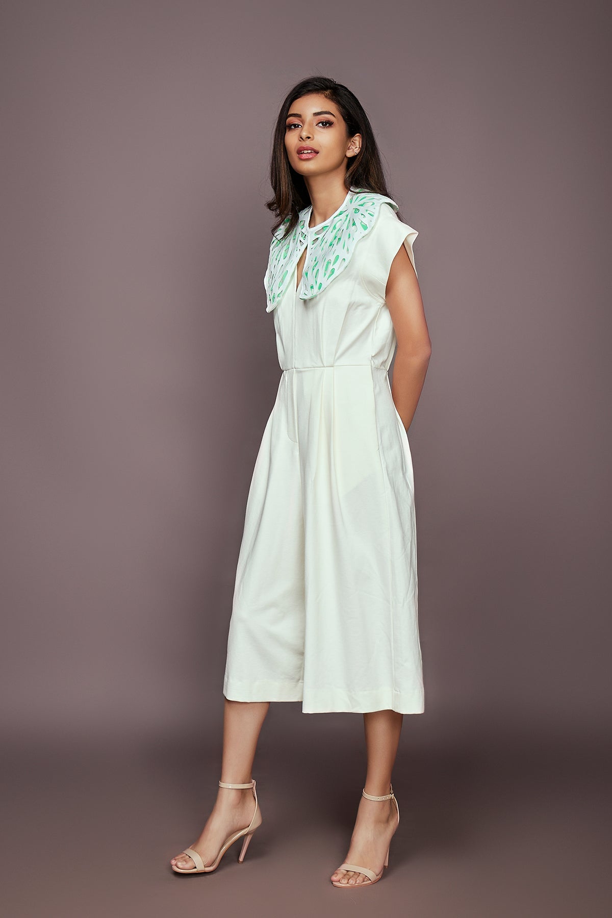 White Jumpsuit With Detachable Collar