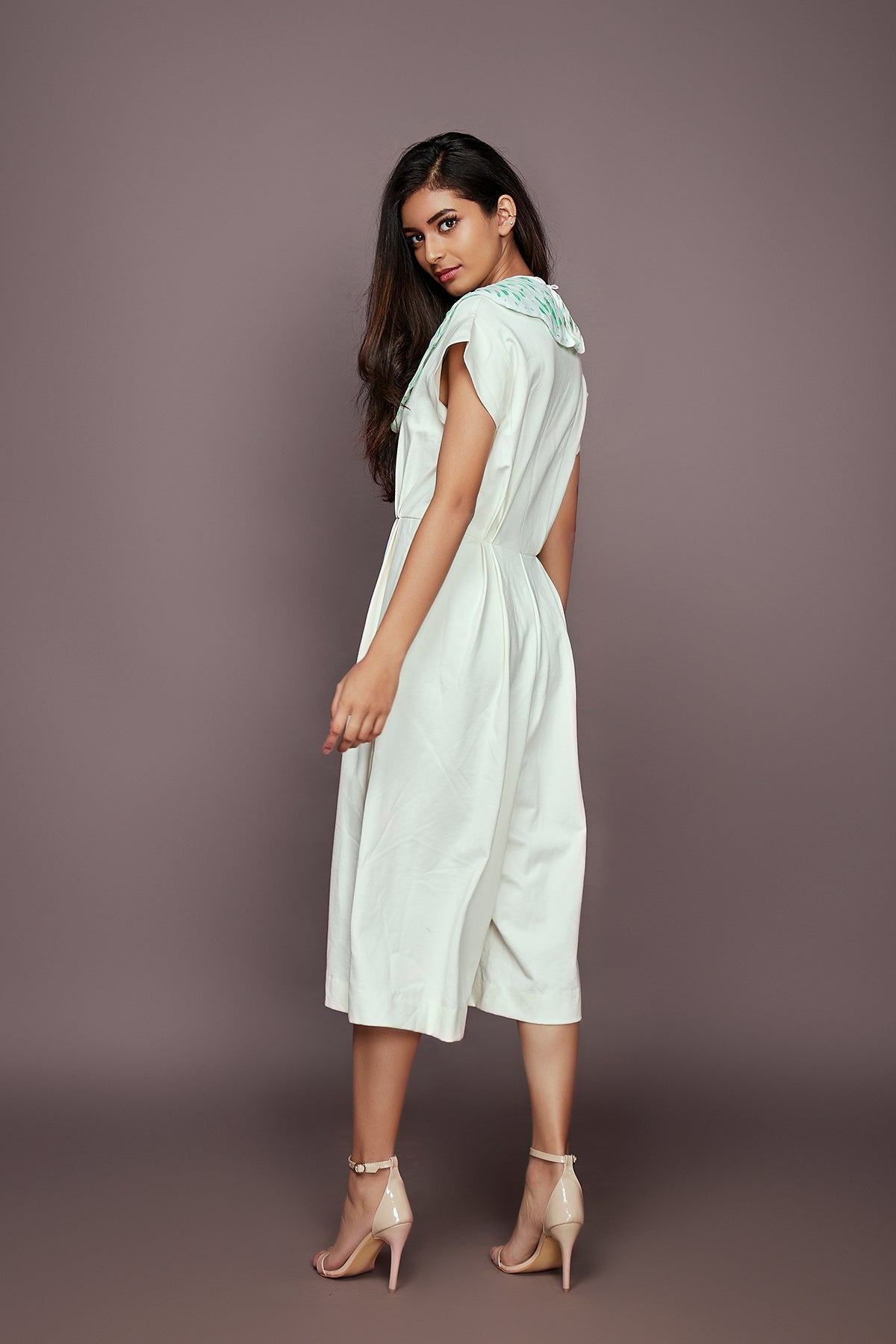 White Jumpsuit With Detachable Collar