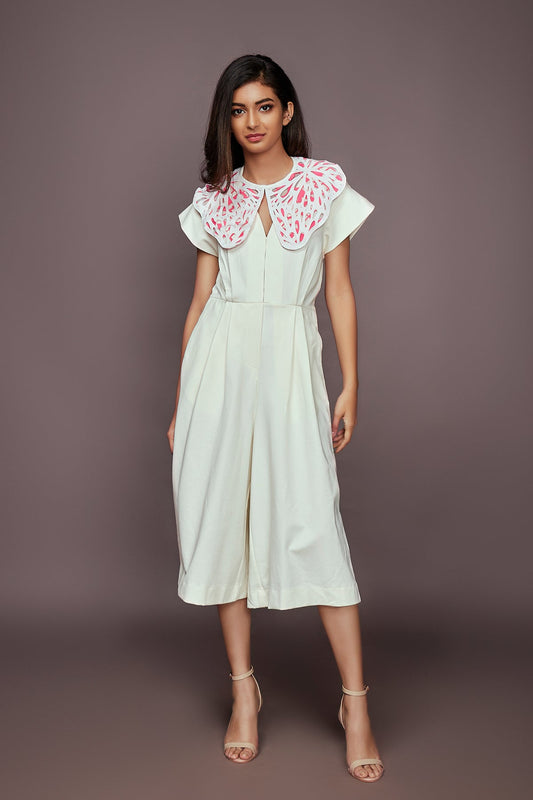 White Jumpsuit With Detachable Collar