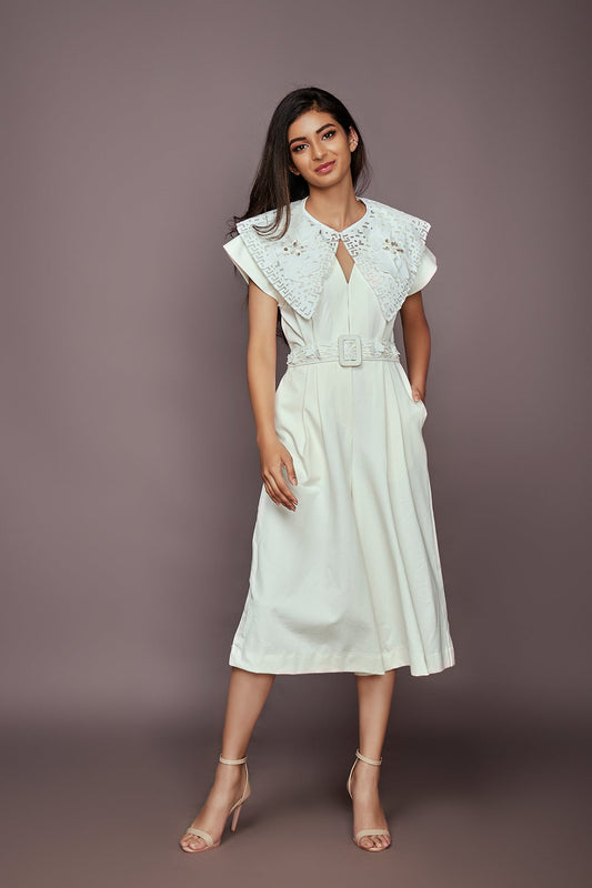 White Jumpsuit With Detachable Collar