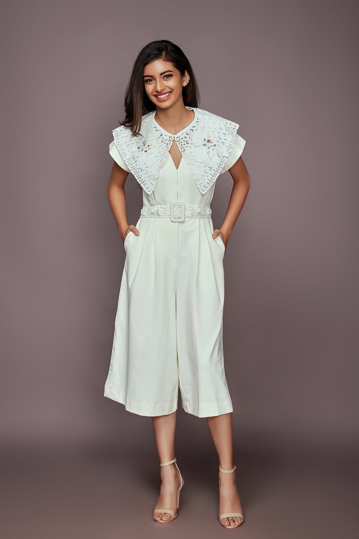 White Jumpsuit With Detachable Collar