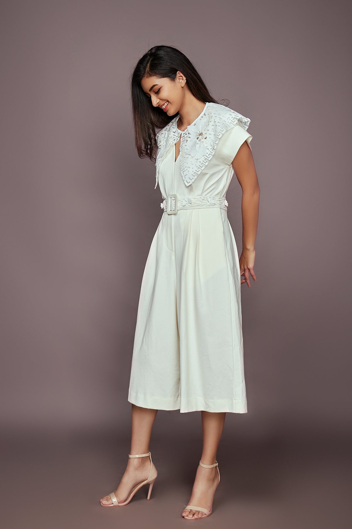 White Jumpsuit With Detachable Collar