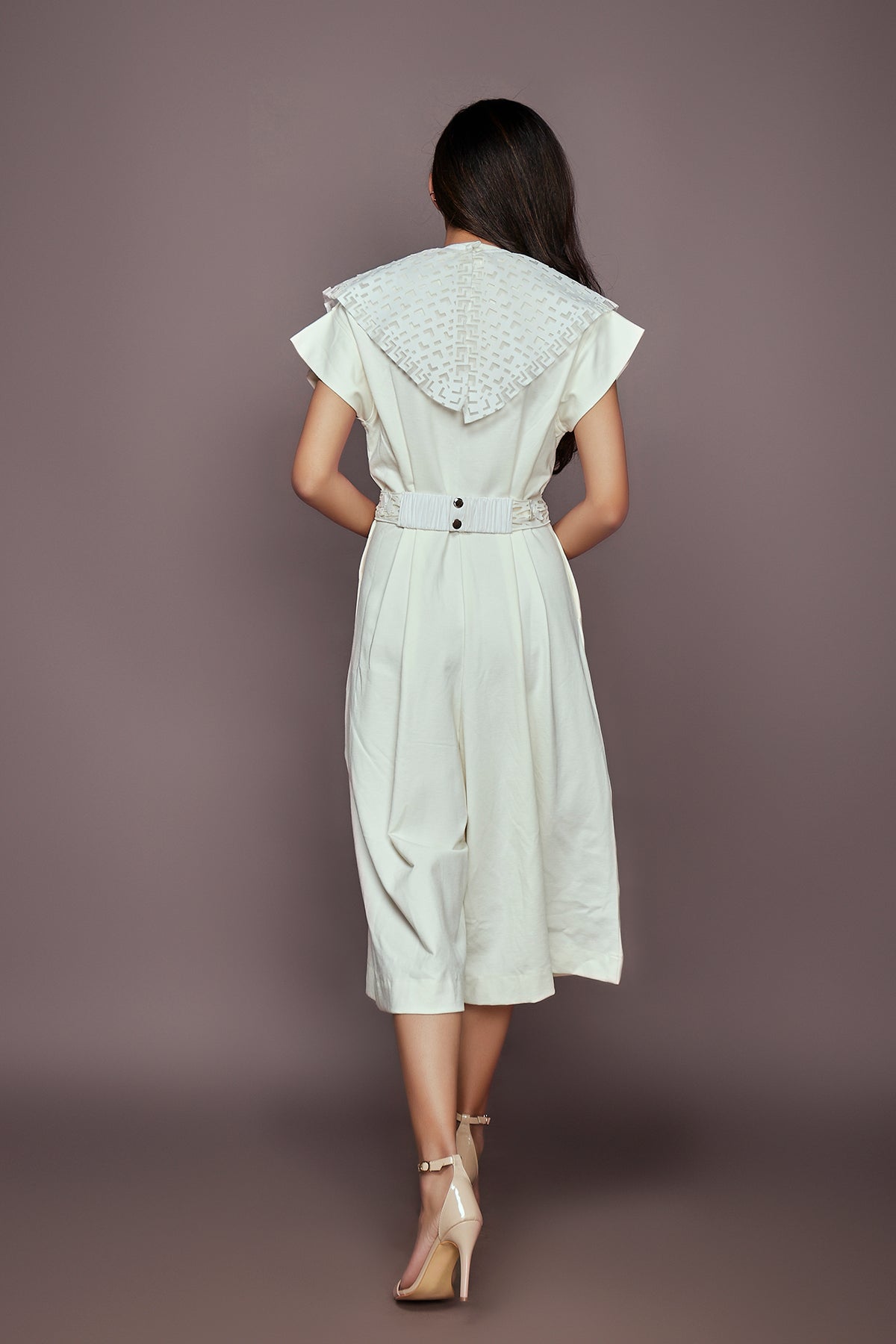 White Jumpsuit With Detachable Collar