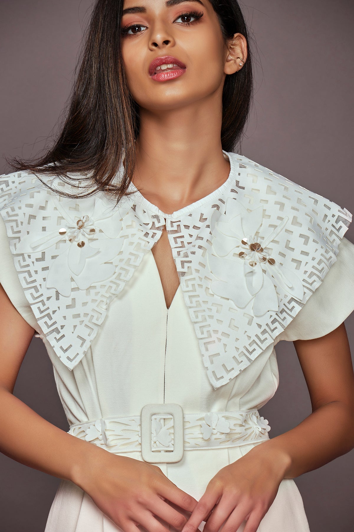 White Jumpsuit With Detachable Collar