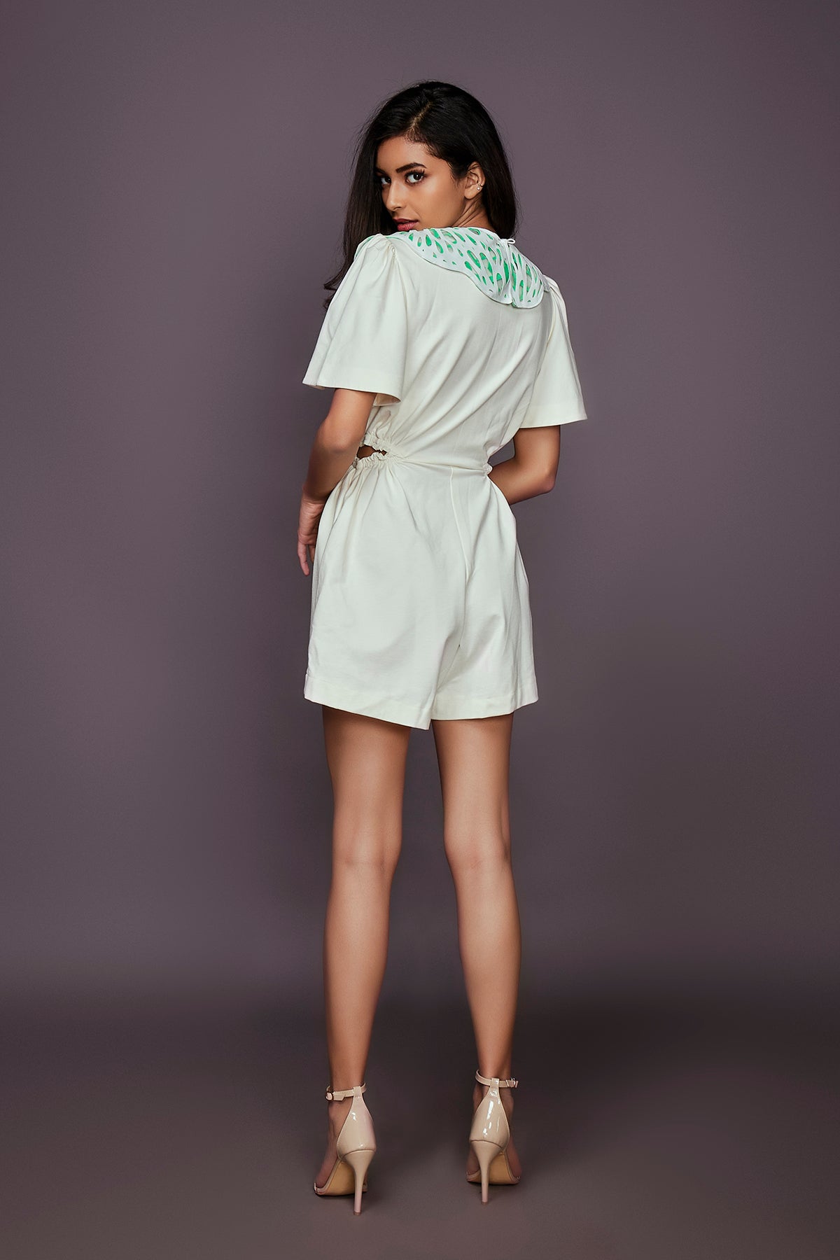 White Playsuit With Detachable Collar