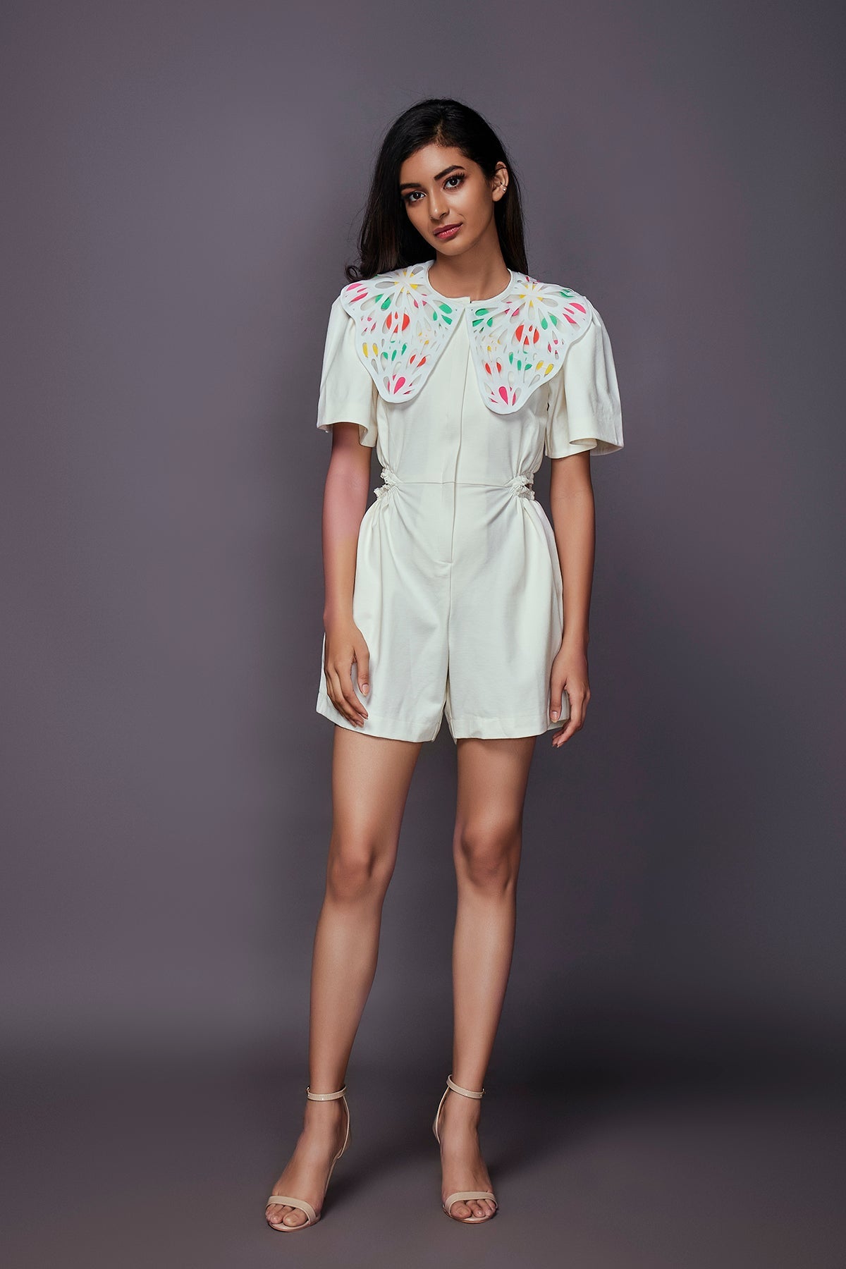 White Playsuit With Detachable Collar