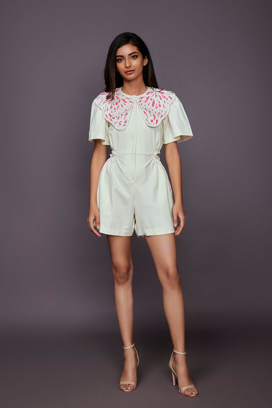 White Playsuit With Detachable Collar