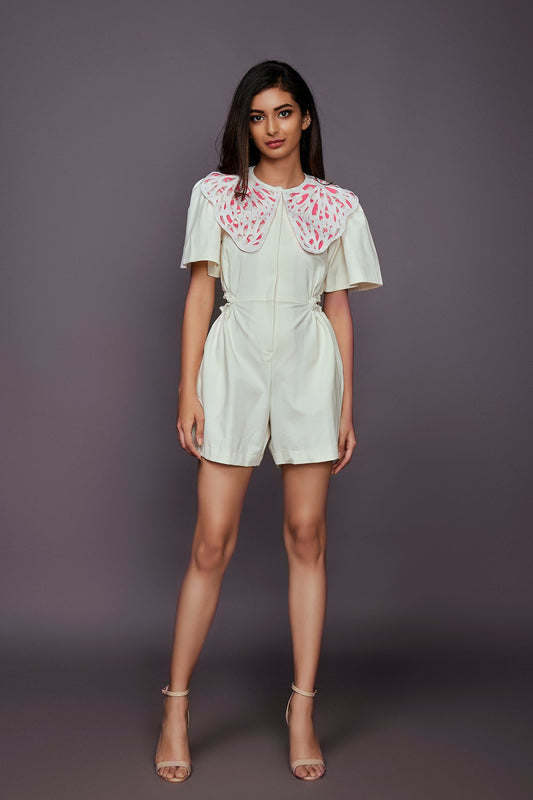 White Playsuit With Detachable Collar