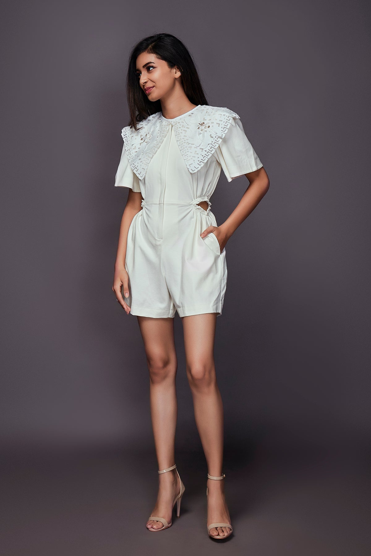 White Playsuit With Detachable Collar