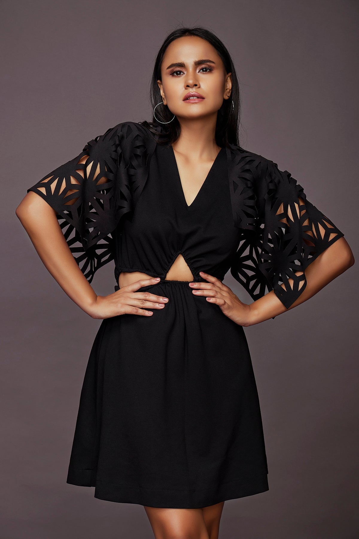 Black Cutout Dress With Cutwork