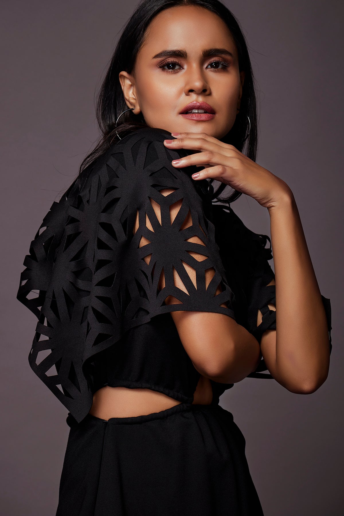 Black Cutout Dress With Cutwork