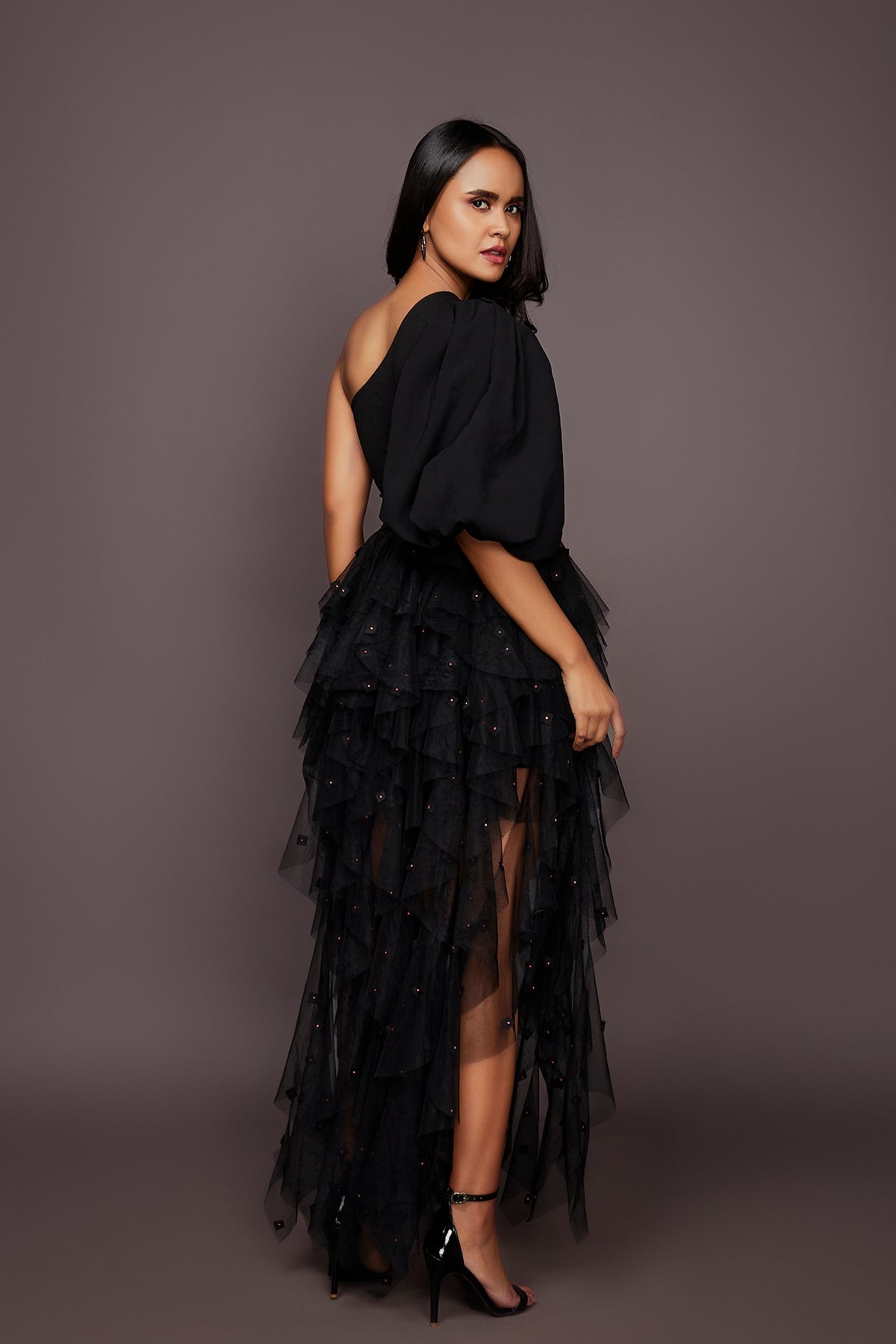 Black Bodysuit With Ruffled Skirt