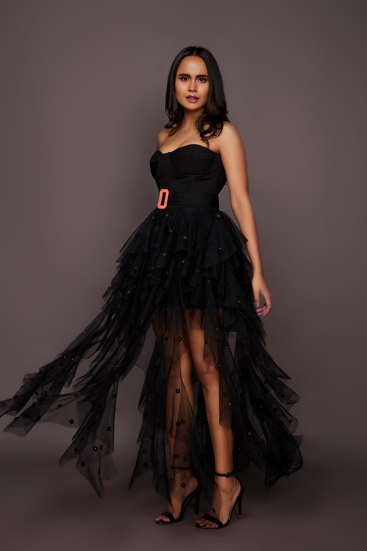 Black Corset And Ruffled Net Skirt