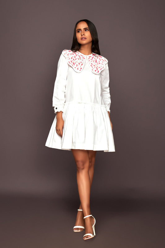 White Dress With Puff Sleeves And Frill Bottom