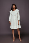 Load image into Gallery viewer, White A-Line Cotton Dress With Cutwork Collar
