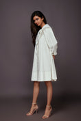 Load image into Gallery viewer, White A-Line Cotton Dress With Cutwork Collar
