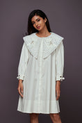 Load image into Gallery viewer, White A-Line Cotton Dress With Cutwork Collar
