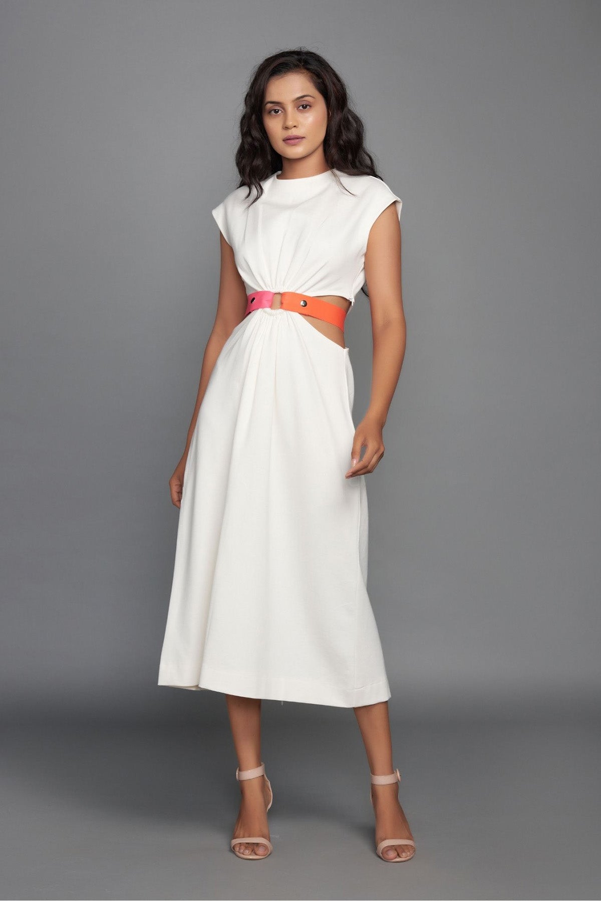 White Dress With Cut Outs And Adjustable Neon Side Straps