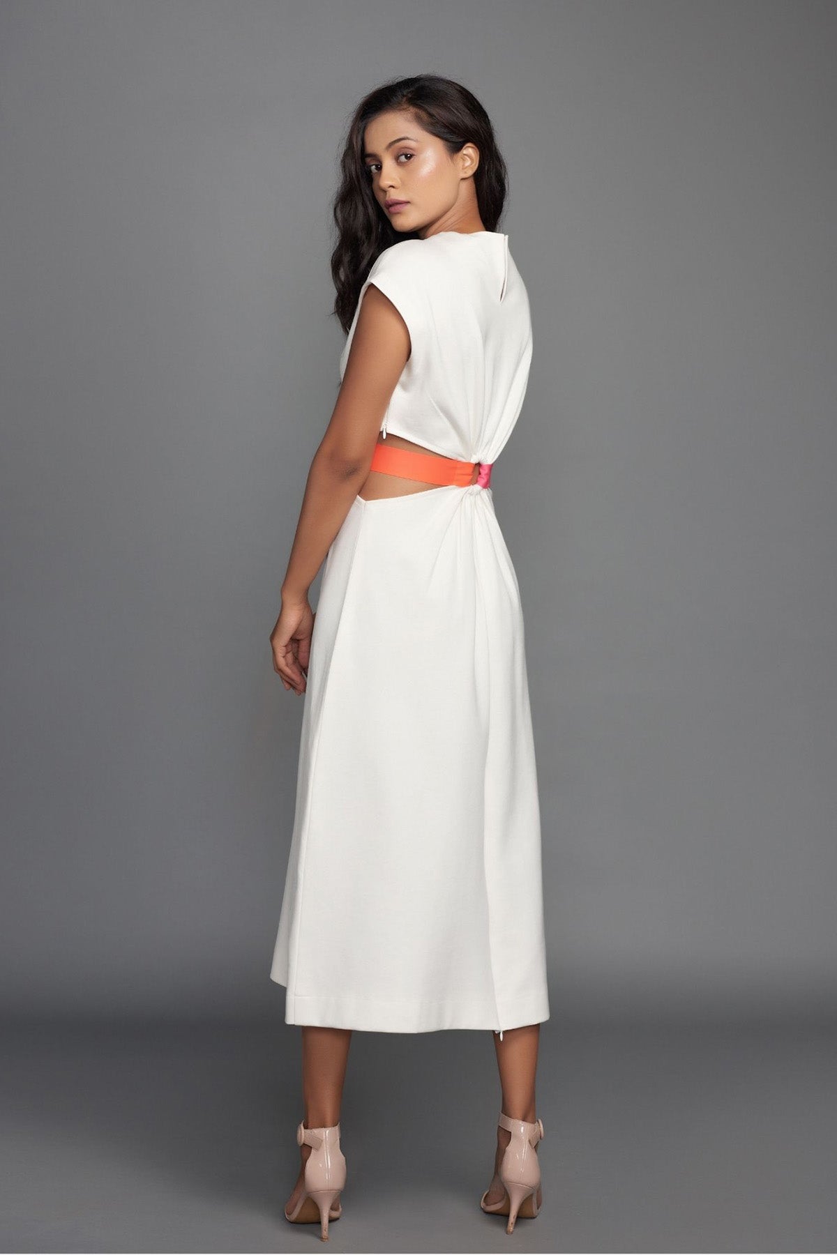 White Dress With Cut Outs And Adjustable Neon Side Straps