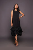 Load image into Gallery viewer, Black Shift Dress With Sequin Ruffled Bottom
