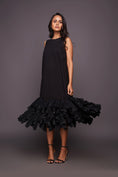 Load image into Gallery viewer, Black Shift Dress With Sequin Ruffled Bottom
