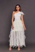 Load image into Gallery viewer, White One Shoulder Ruffled Dress With Sequin Belt
