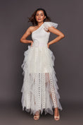 Load image into Gallery viewer, White One Shoulder Ruffled Dress With Sequin Belt
