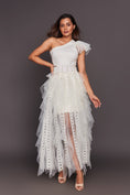 Load image into Gallery viewer, White One Shoulder Ruffled Dress With Sequin Belt
