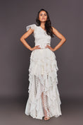 Load image into Gallery viewer, White One Shoulder Sequined Ruffled Dress With Sequin Belt
