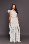 Load image into Gallery viewer, White One Shoulder Sequined Ruffled Dress With Sequin Belt
