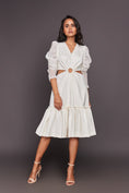 Load image into Gallery viewer, White Side Cutout Dress With Sequin Sleeves
