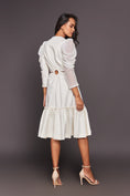 Load image into Gallery viewer, White Side Cutout Dress With Sequin Sleeves
