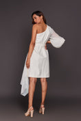 Load image into Gallery viewer, White One Shoulder Dress With Sequin Sash Belt
