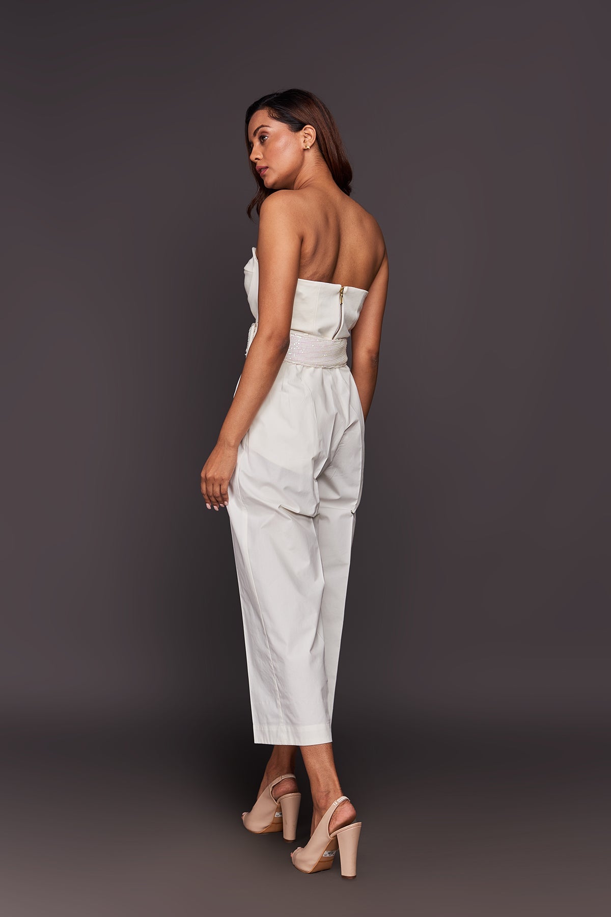 White Co-Ord Pants Comes With Sequin Belt