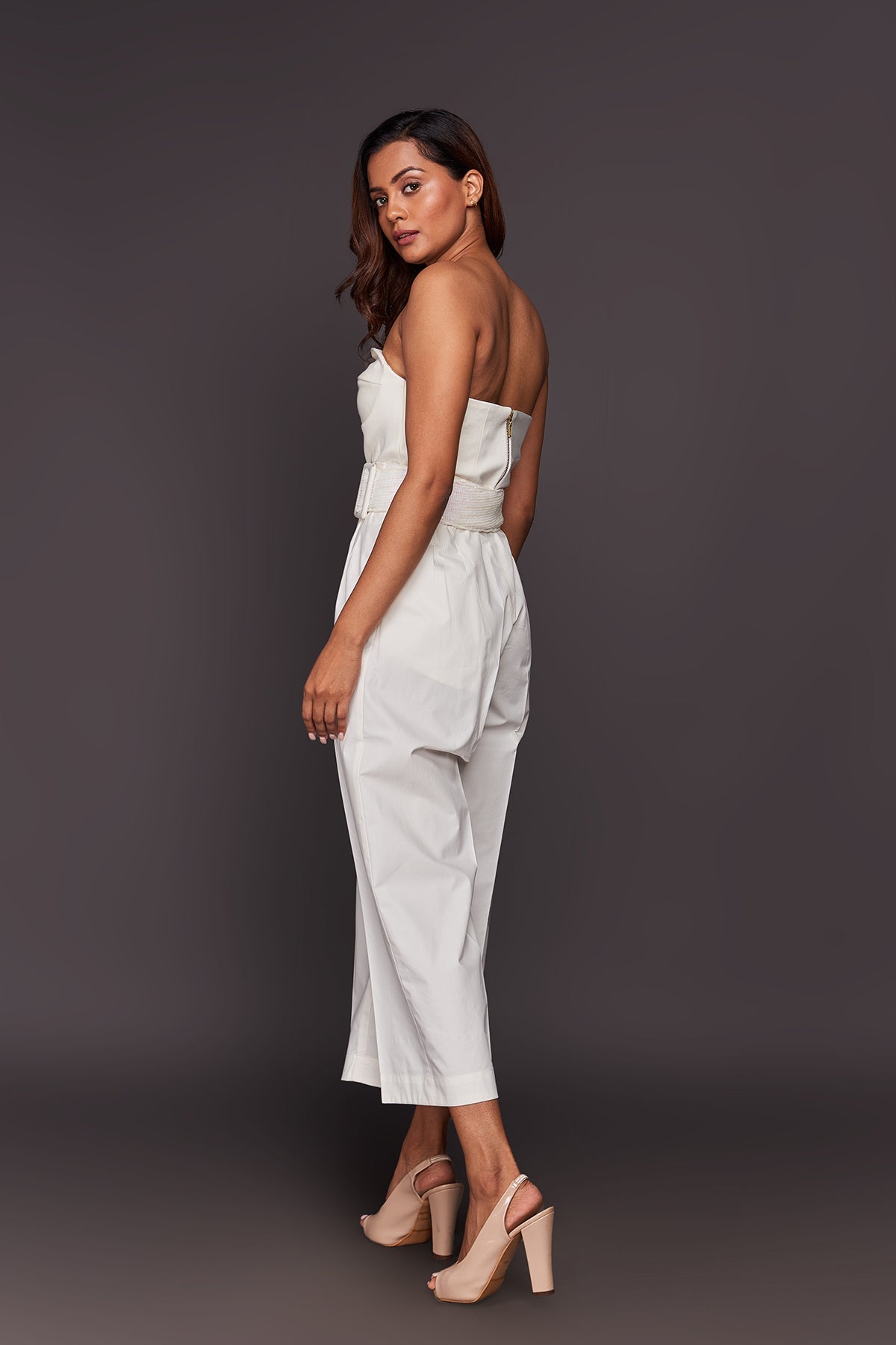 White Co-Ord Pants Comes With Sequin Belt