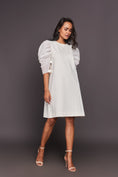 Load image into Gallery viewer, White Sequin Sleeves Shift Dress
