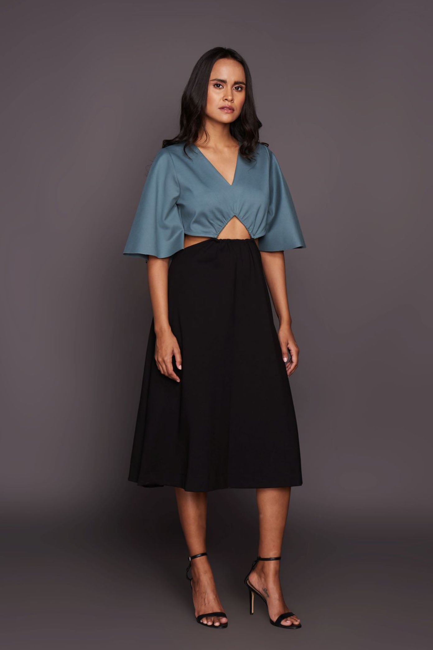 Black & Teal Midi Length Dress