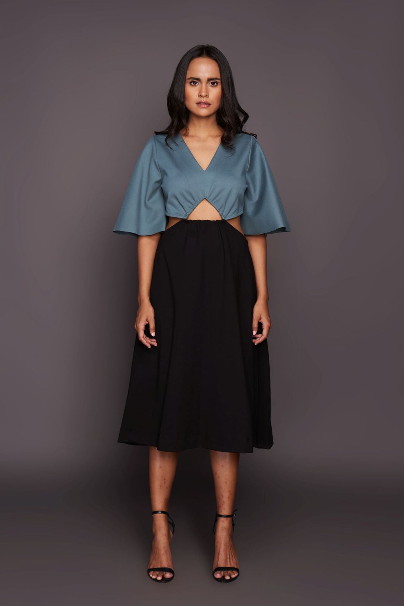 Black & Teal Midi Length Dress